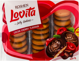 Печиво здобне з какао та желейною начинкою зі смаком вишні Lovita Jelly Cookies Roshen м/у 420г