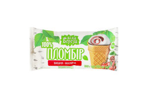 Морозиво 15% пломбір з підваркою у вафельному стакані з кондитерською глазур'ю Вишня-малина Біла Береза м/у 100г