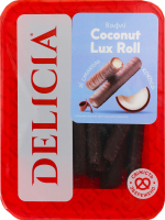 Вафлі зі смаком кокоса Coconut lux roll Delicia лоток 0.45кг