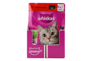 Корм консервований повнораціонний для дорослих котів З яловичиною в соусі Whiskas д/п 85г