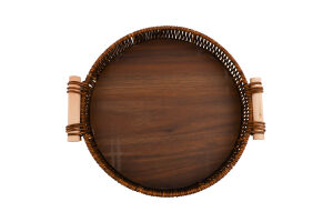 Таця плетена з ручками бамбукове дно 25см