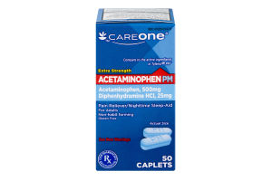 CareOne Extra Strength Acetaminophen PM Pain Reliever/Nighttime Sleep-Aid - 50 CT