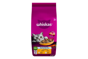 Корм сухой полнорационный для взрослых стерилизованных и кастрированных котов С курицей Whiskas кг