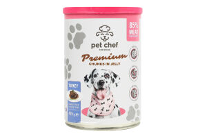 Корм д/дорослих собак Premium шматочки з індичкою в желе 415г ж/б Pet Chef