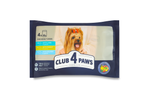 Корм консервований для дорослих собак З ягням + З кроликом + З лососем Premium Club 4 Paws м/у 4x0.085кг