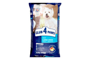 Корм д/собак малих порід Преміум з ягням та рисом сухий 14кг Клуб 4 лапи