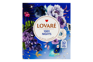 Бленд чаю чорного та зеленого байхового дрібного з фруктами пелюстками з ароматом винограду 1001 Nights Lovare к/у 32х2г