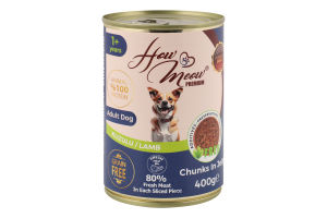 Корм д/дорослих собак з ягням 400г ж/б How Meow