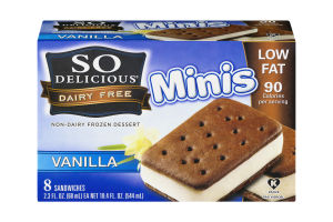 So Delicious Dairy Free Non-Dairy Frozen Dessert Minis Vanilla Sandwiches - 8 CT