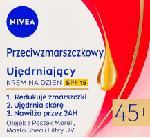 Крем для лица дневной против морщин + упругость с маслом абрикосовых косточек и маслом ши SPF 15 45+ Nivea 50мл