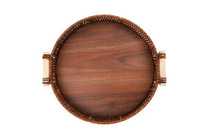 Таця плетена з ручками бамбукове дно 30см