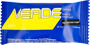 Цукерка з фундуком та чорним шоколадом з кокосовим цукром та підсолоджувачами Verde м/у 17г