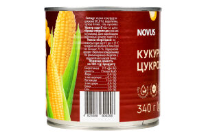 Кукуруза сахарная консервированная из целых зерен Novus в/с ж/б 340г