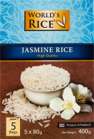 Рис шлифованный длиннозернистый Жасмин World's Rice к/у 5х80г
