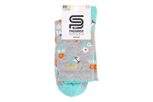 Шкарпетки жіночі Premier socks високі з фістонами квіти р.23-25 св сірі Арт.1615