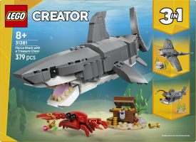 Конструктор для дітей від 8років 3в1 №31381 Fierce shark with a treasure chest Creator Lego 379ел
