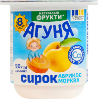 Творожок 3.9% для детей от 8мес с наполнителем фруктовым Абрикос-морковь Агуня ст 90г