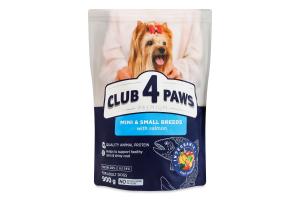 Корм сухий повнораціонний для дорослих собак малих та мініатюрних порід З лососем Premium Club 4 Paws д/п 900г