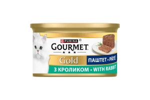 Корм консервований повнораціонний для дорослих котів з кроликом Паштет Gold Gourmet з/б 85г
