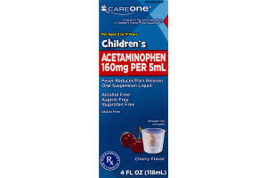 CareOne Children's Acetaminophen Fever Reducer/Pain Reliever Oral Suspension Liquid Cherry