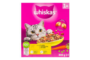 Корм сухой полнорационный для взрослых котов с ягненком Whiskas к/у 800г