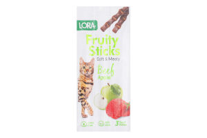 Ласощі д/дорослих котів Fruity Sticks з яловичиною та яблуком 3*5г Lora