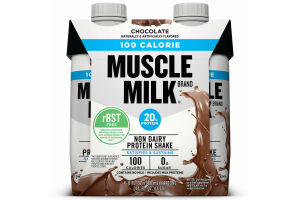 Muscle Milk 100 Calorie Non-Dairy Protein Shake, Chocolate, 20g Protein, Ready to Drink, 11 fl. oz., 4-Pack