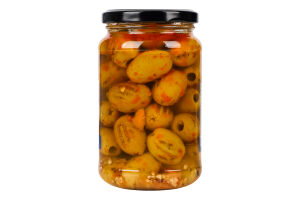 Оливки зеленые без косточек обжаренные на гриле в маринаде с овощами и пряностями пастеризованные Metro Chef с/б 320г