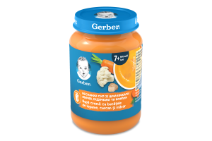 Пюре овоще-мясное для детей от 7мес стерилизованное Весенний суп с кусочками овощей, индейкой и укропом Gerber с/б 190г