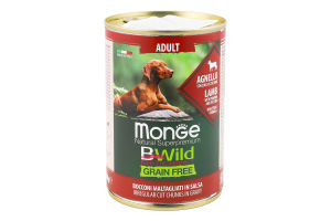 Корм консервированный для взрослых собак беззерновой с ягненком тыквой цукини BWild Natural superpremium Monge ж/б 400г