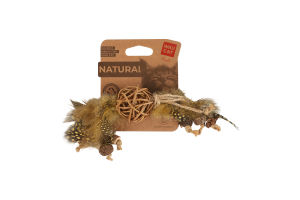 Игрушка для котов с колокольчиком и перьями d45мм №6211 Плетеный мячик Natural Fun WauCat 1шт