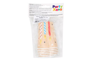 Стаканы бумажные праздничные 250мл №1502-5773 Happy birthday Party Хата 6шт