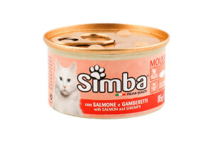 Корм консервований для дорослих котів та кішок Мус з лосося та креветки Simba з/б 85г