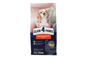 Корм сухой полнорационный для взрослых собак средних пород Club 4 Paws м/у 2кг