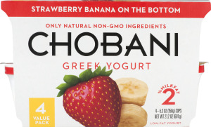 Chobani Greek Low-Fat Yogurt Strawberry Banana on the Bottom - 4 PK