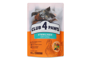 Корм д/дорослих стерилізованих котів Premium з індичкою сухий 900г Club 4 Paws