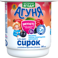 Творожок 3.9% для детей от 8мес с наполнителем фруктовым Малина-черная смородина-шиповник Имунити Агуня ст 90г
