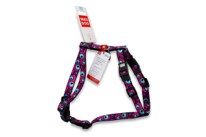 Шлея д/собак Око монстра з QR паспортом анатомічна H-образна нейлон пластиковий фастекс р.S 15мм A30-45см B35-45см WauDog
