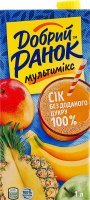 Сік відновлений неосвітлений пастеризований мультифруктовий Мультимікс Добрий Ранок т/п 1л
