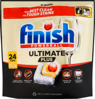 Капсулы для мытья посуды в посудомоечных машинах Лимон Ultimate Plus Powerball Finish 24шт