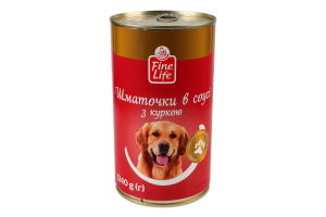 Корм консервований повнораціонний для дорослих собак Шматочки в соусі з куркою Fine Life з/б 1.24кг