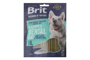 Лакомство для собак с коллагеном и спирулиной Палочка-зубочистка L Happy Dental Day Premium by Nature Brit д/п 250г