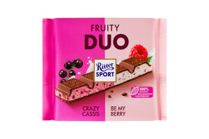 Шоколад молочный с начинкой с обезжиренным йогуртом и черной смородиной Fruity Duo Ritter Sport м/у 218г