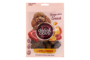 Корм дополнительный для собак С говядиной и тыквой Сушеные снеки Delickcious д/п 80г