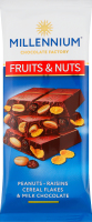 Шоколад Fruits&Nuts молочний з арахісом родзинками злаковими пластівцями та мигдалем 90г Millennium