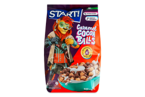 Сніданки сухі зернові зі смаком карамелі та какао Кульки Start! м/у 500г