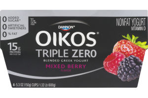 Dannon OIkos Triple Zero Blended Greek Yogurt Mixed Berry - 4 PK