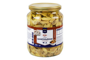 Шампиньоны резаные маринованные стерилизованные с сахаром и подсластителем Metro Chef с/б 680г