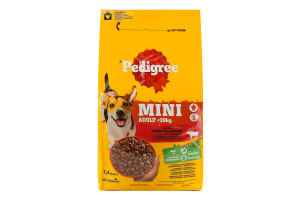 Корм сухий повнораціонний для дорослих собак малих порід Mini З яловичиною та овочами Pedigree м/у 1.4кг