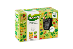 Набор Напиток фруктово-травяной Variation yellow + Чай черный ассорти + Чашка стеклянная 340мл Pickwick к/у 3шт